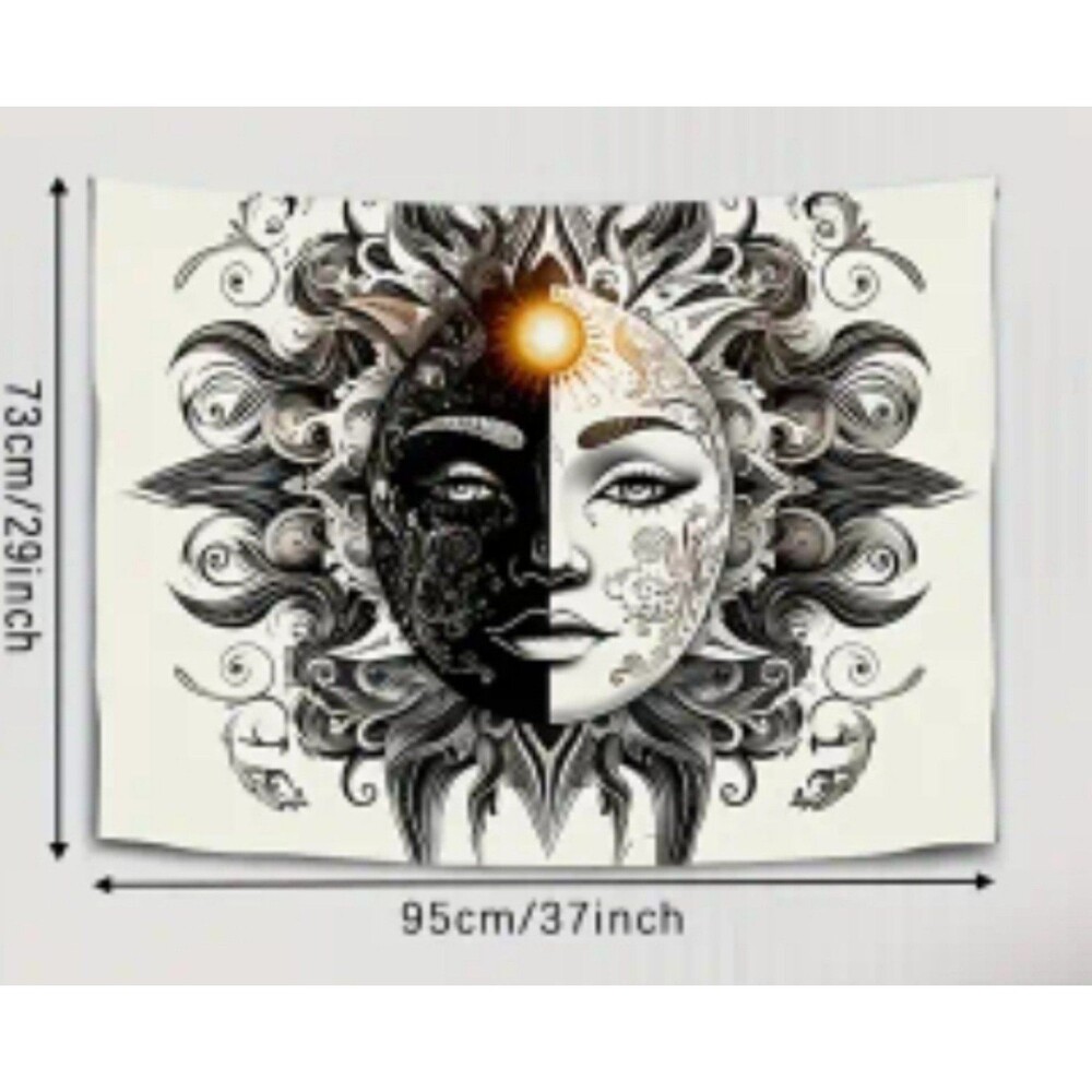 New Black and White Sun Tapestry Wall‎ Hanging, Third Eye, boho wall decor